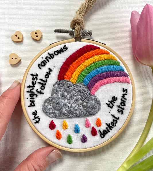 ‘The brightest rainbows follow the darkest storms’ hoop - 10cm