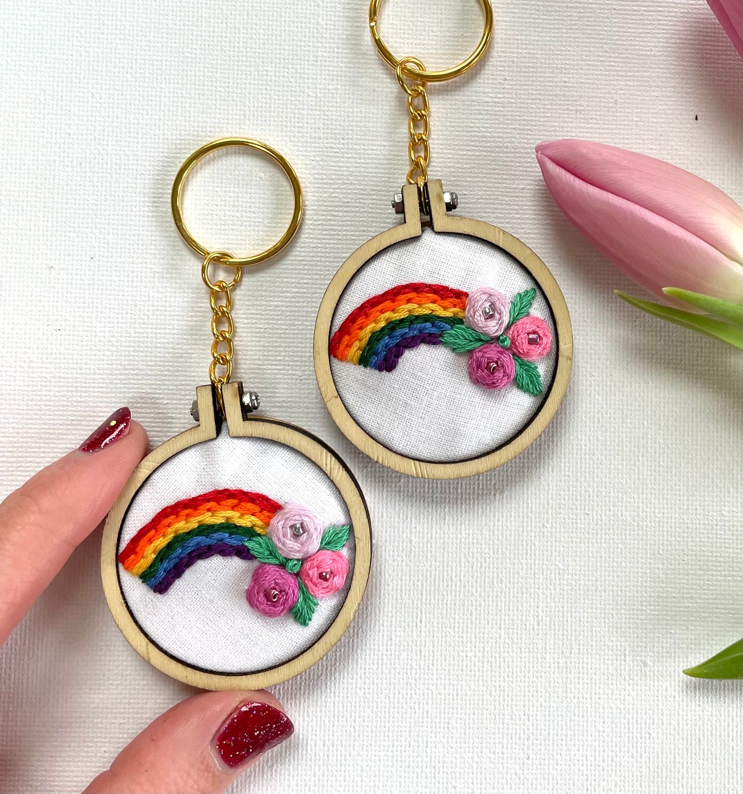 Rainbow flower burst keyring