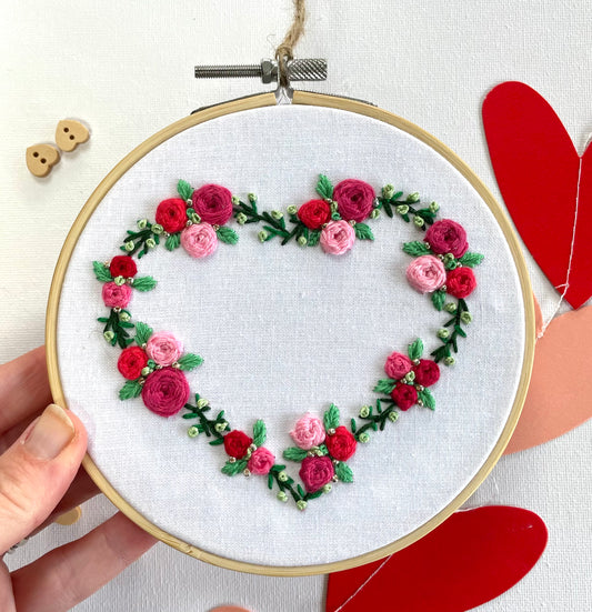 Rose heart floral hoop (red & pink) - 14cm