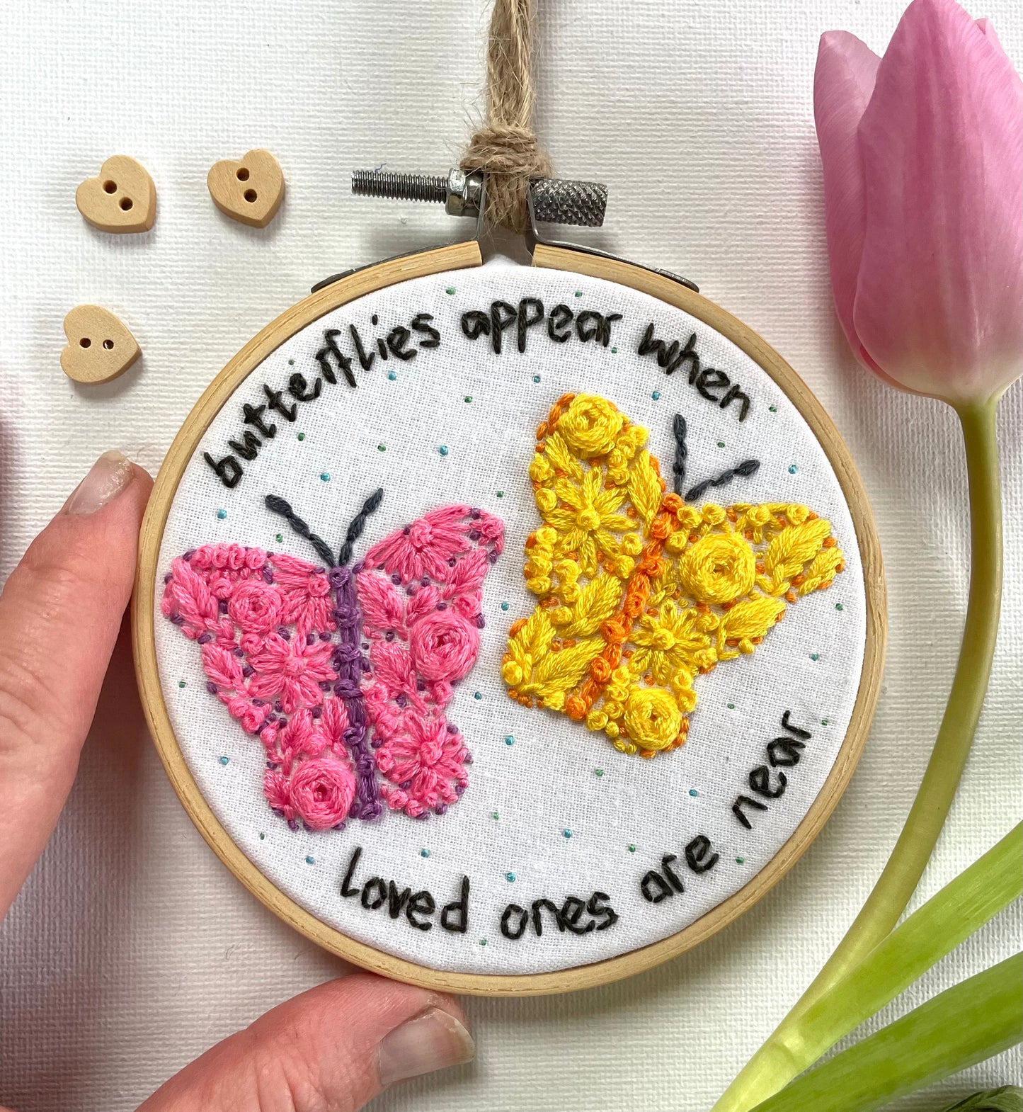 ‘Butterflies appear when loved ones are near’ hoop - 10cm