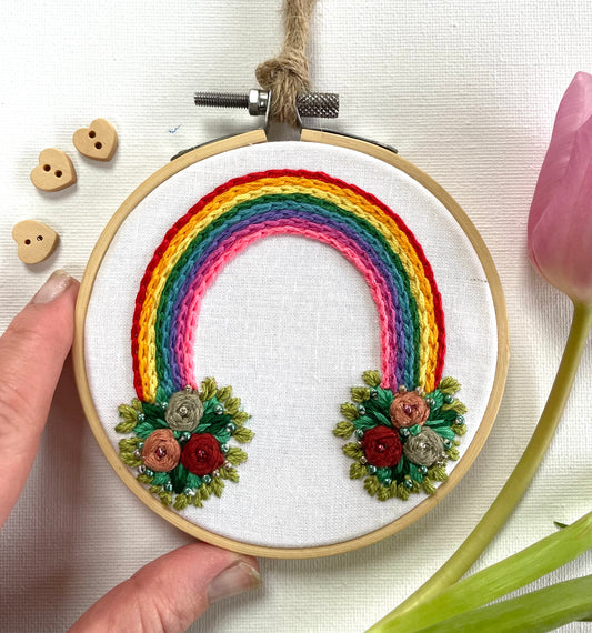 Rainbow floral sprouted hoop - 10cm