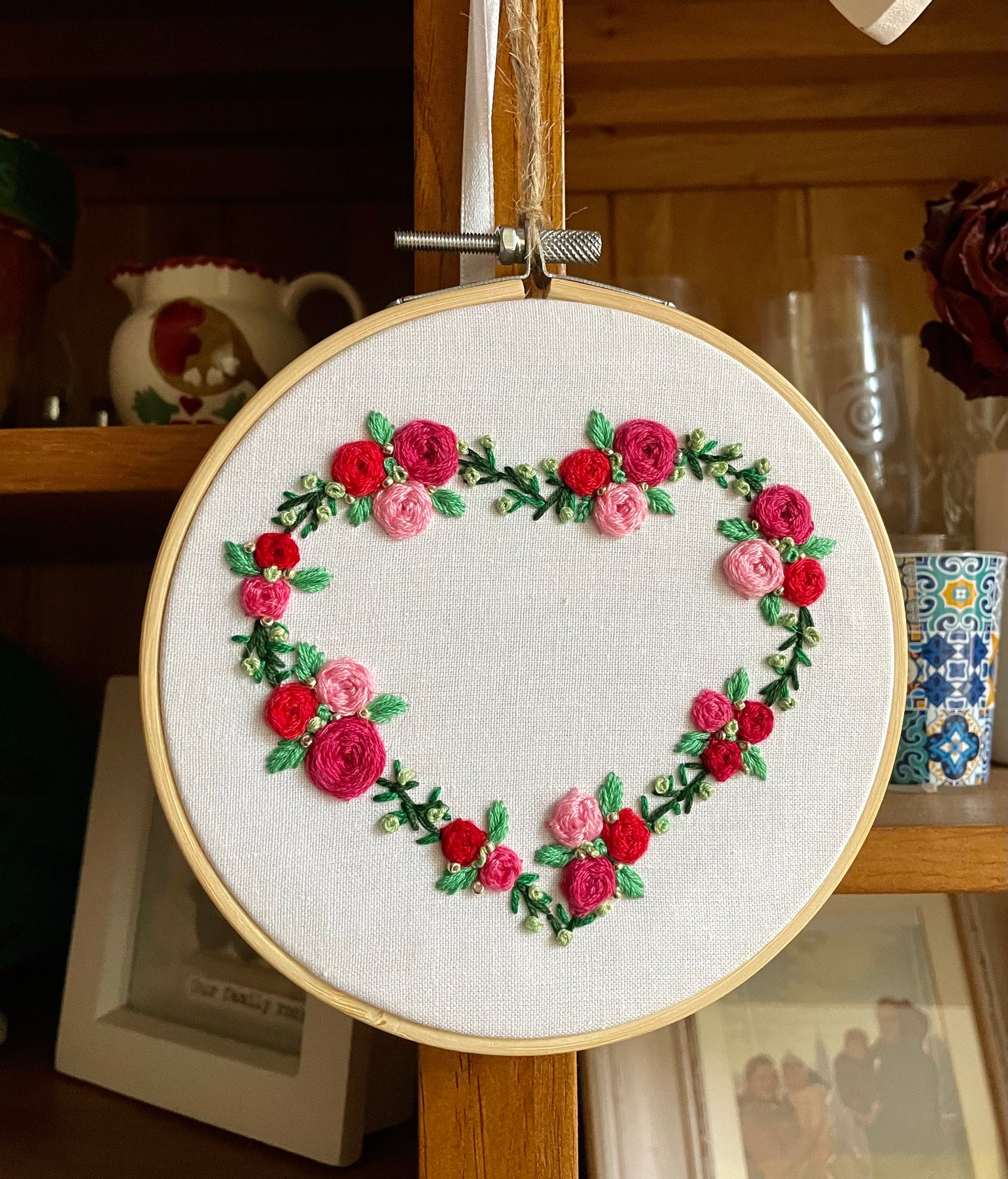 Rose heart floral hoop (red & pink) - 14cm