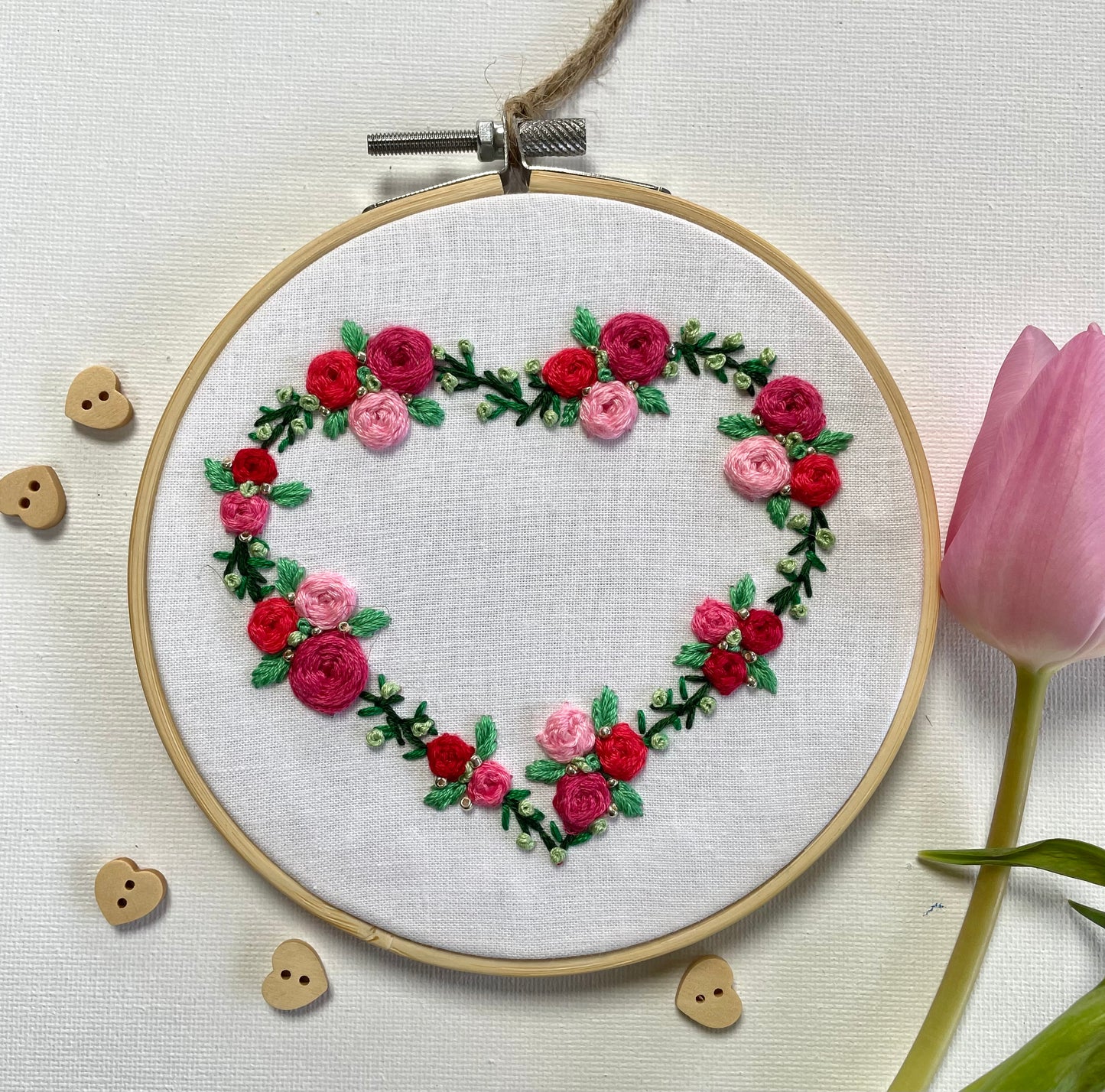 Rose heart floral hoop (red & pink) - 14cm