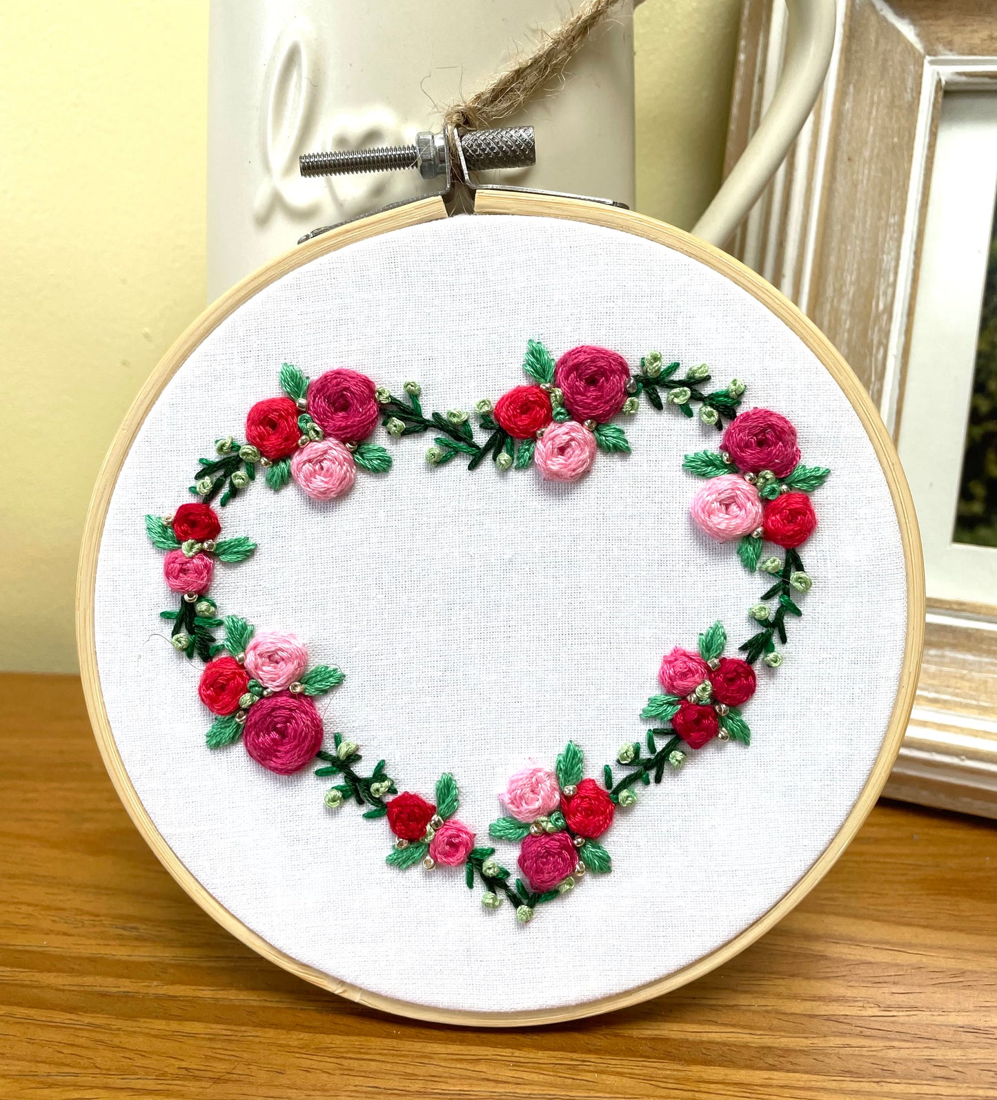 Rose heart floral hoop (red & pink) - 14cm