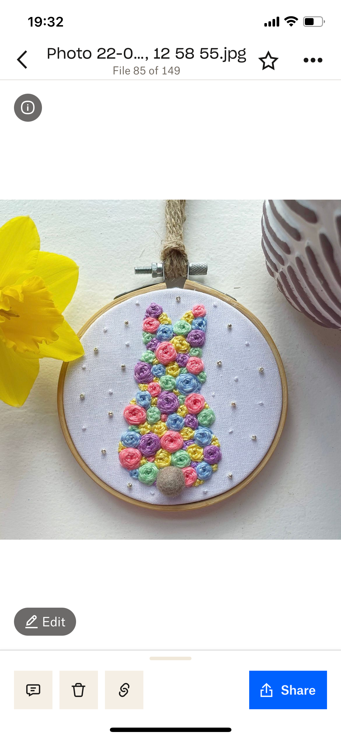 Easter rose bunny hoop - 10cm