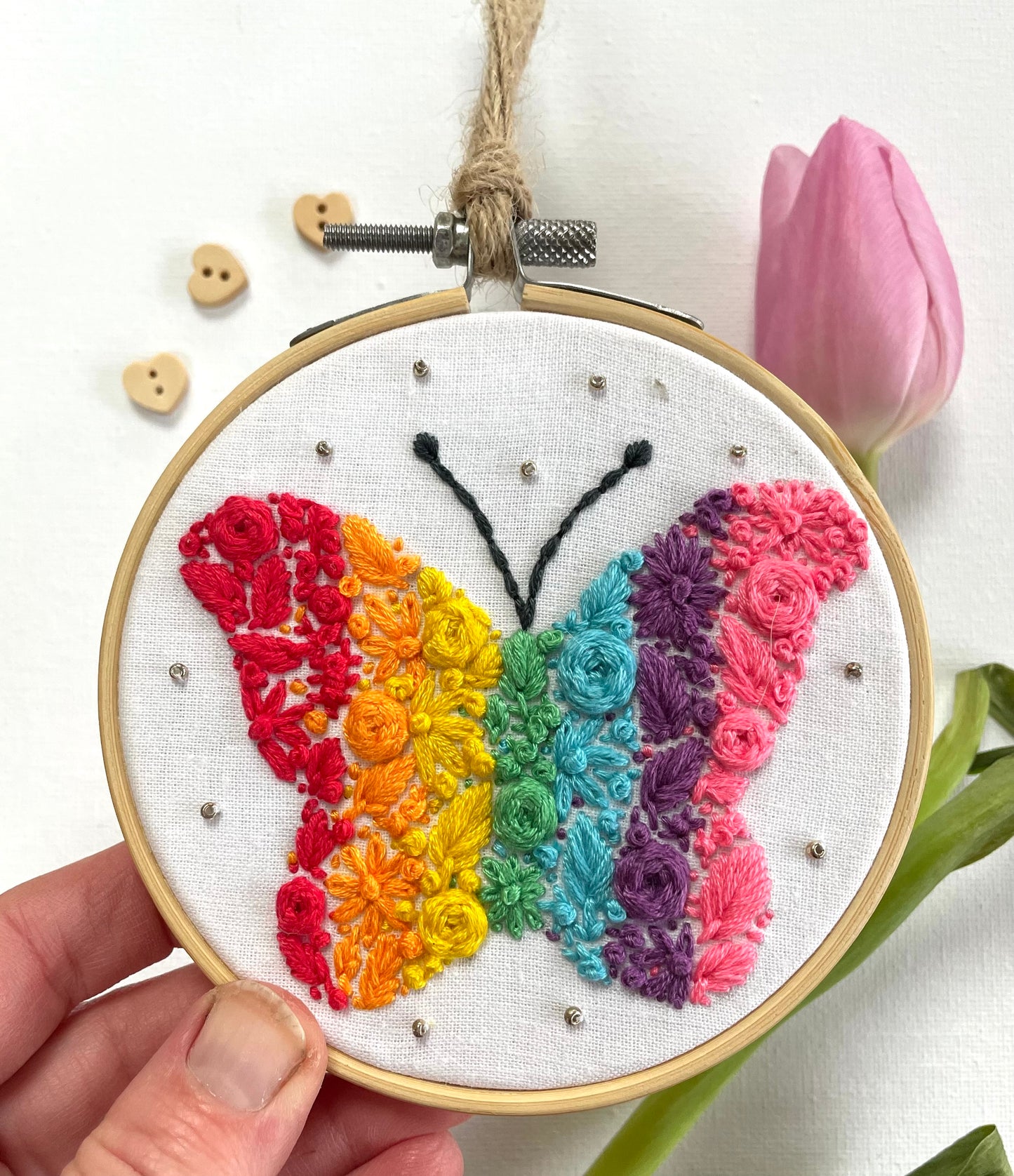 Butterfly floral rainbow hoop - 10cm