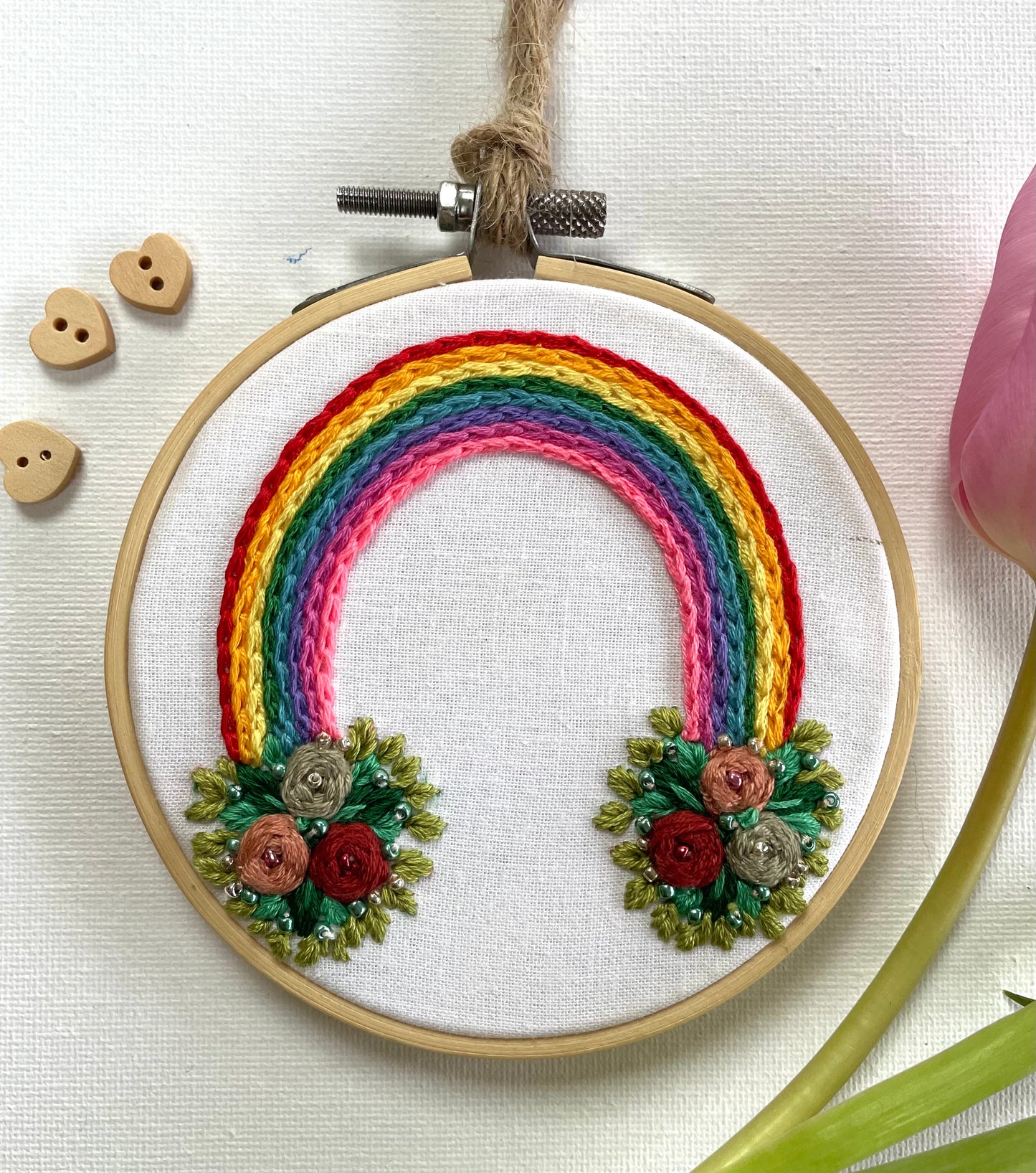 Rainbow floral sprouted hoop - 10cm