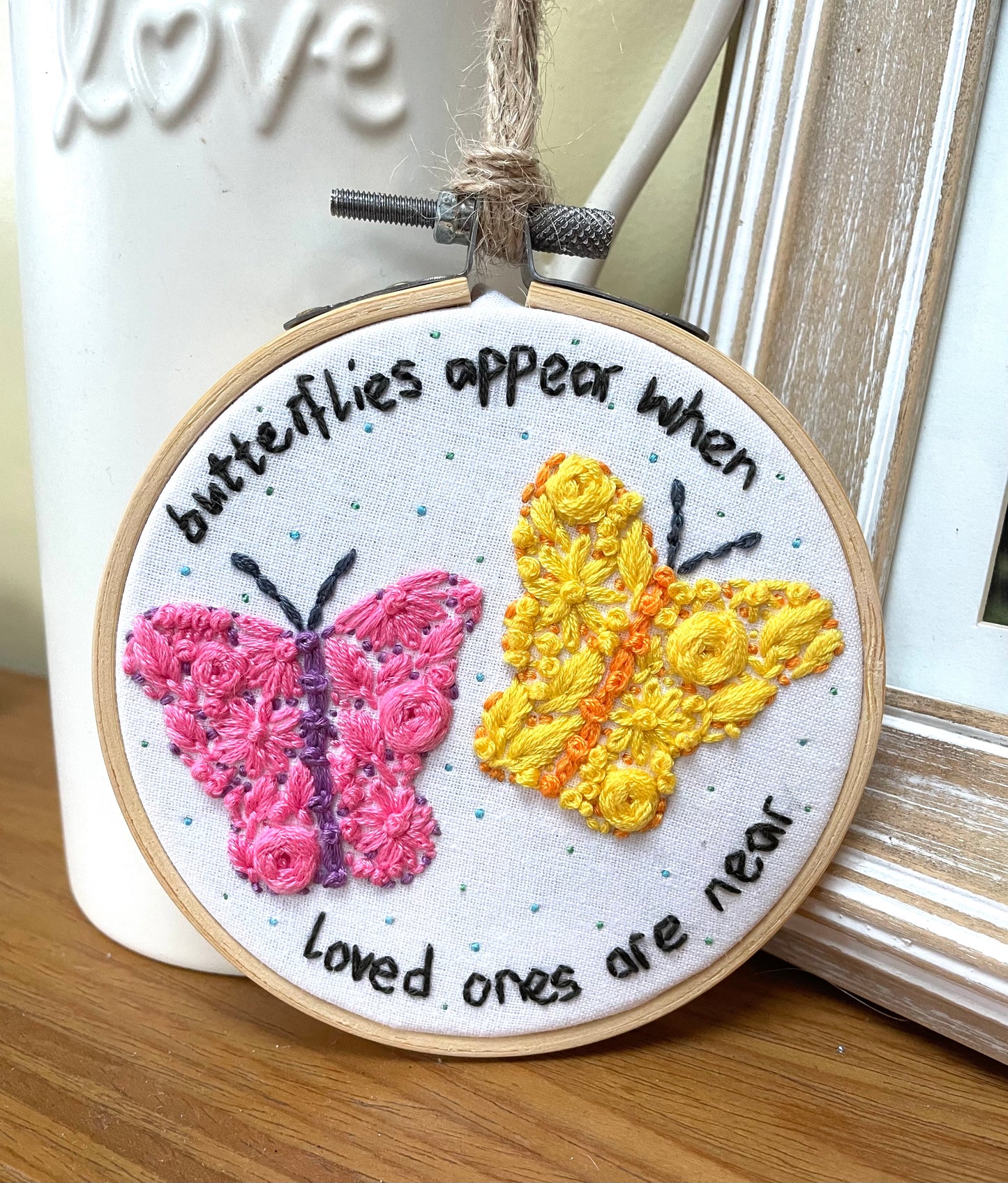 ‘Butterflies appear when loved ones are near’ hoop - 10cm