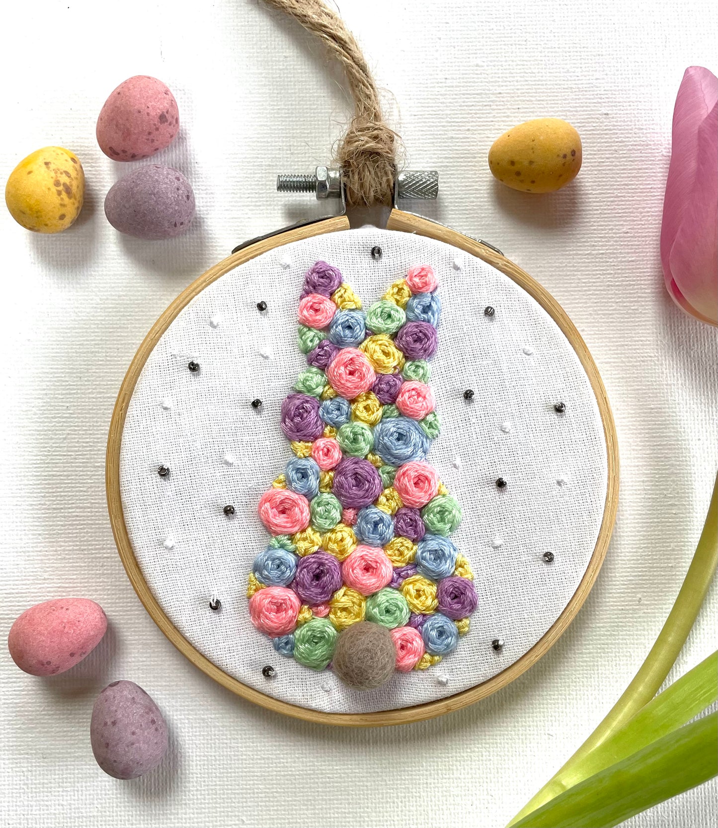 Easter rose bunny hoop - 10cm