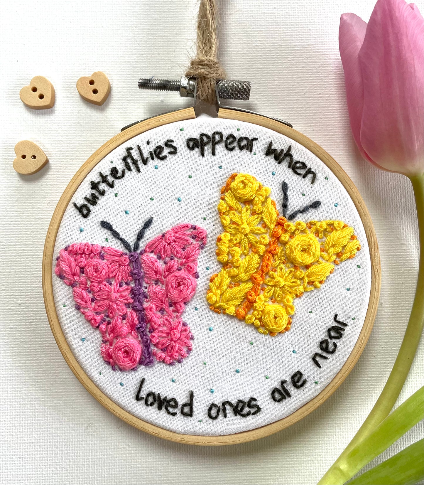 ‘Butterflies appear when loved ones are near’ hoop - 10cm