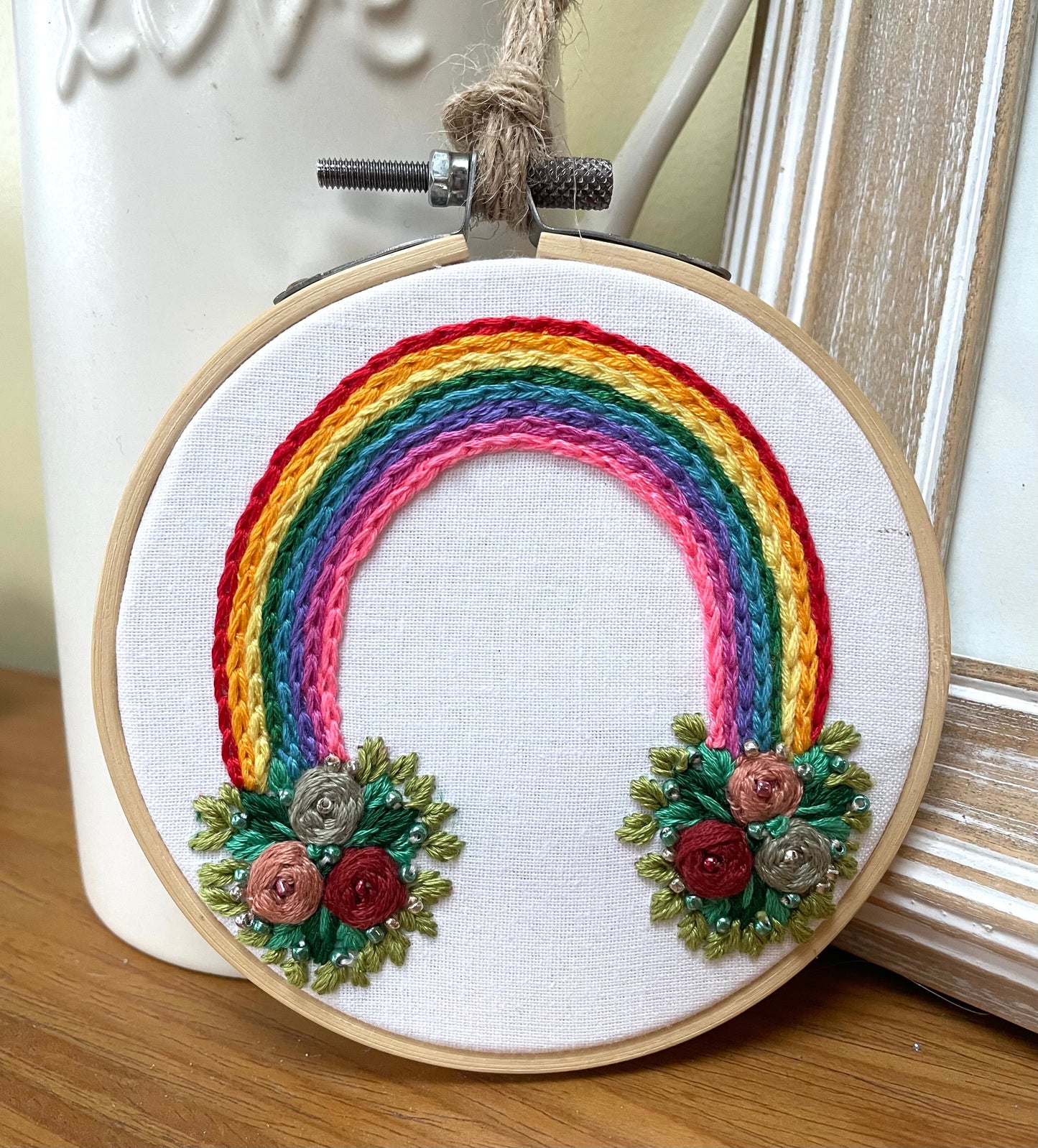 Rainbow floral sprouted hoop - 10cm